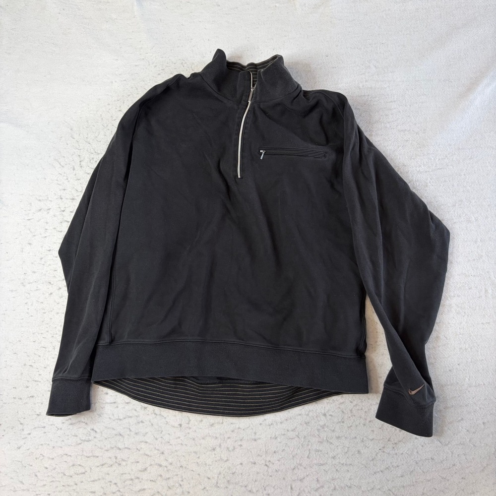Nike Golf Quarter Zip Pullover Mens Medium Black Long Sleeve Mock Neck Pocket